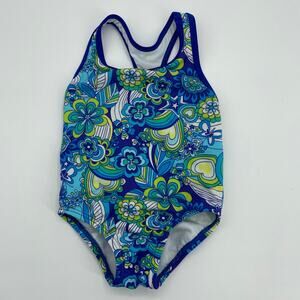 SPEEDO Swimsuit One Piece Floral Print Racerback Bathing Suit Baby 18 Months